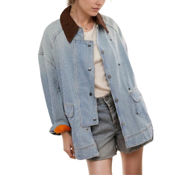 Jackets & Blazers - Oversized Denim Jacket with Corduroy Collar, Button Down, Long Sleeve new